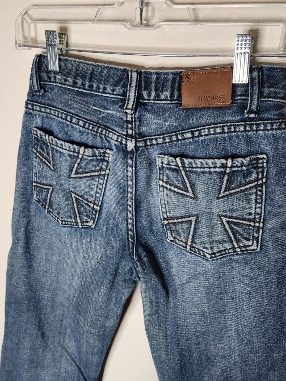 Flypaper Girls Size 10 Bootcut Jeans Blue Y2K Cotton Cross Pocket Denim